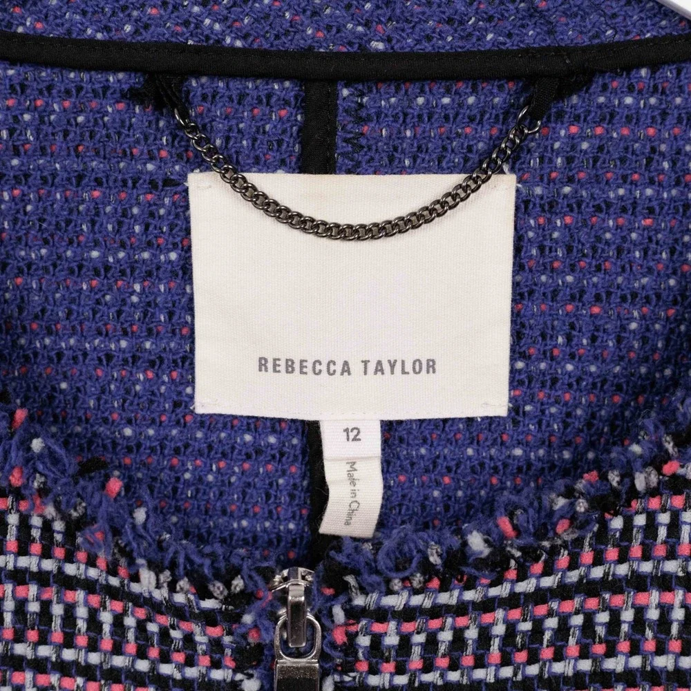 REBECCA TAYLOR Graphic Tweed Knit Lady Jacket Full‎ Zip Multicolor Sz 12